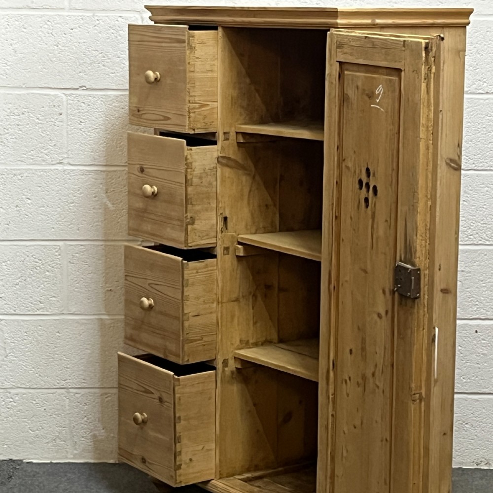 Antique Pine Single Door Larder Cupboard With 4 Drawers View VIII