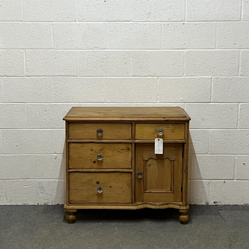Small Victorian Pine Cupboard With 4 Drawers