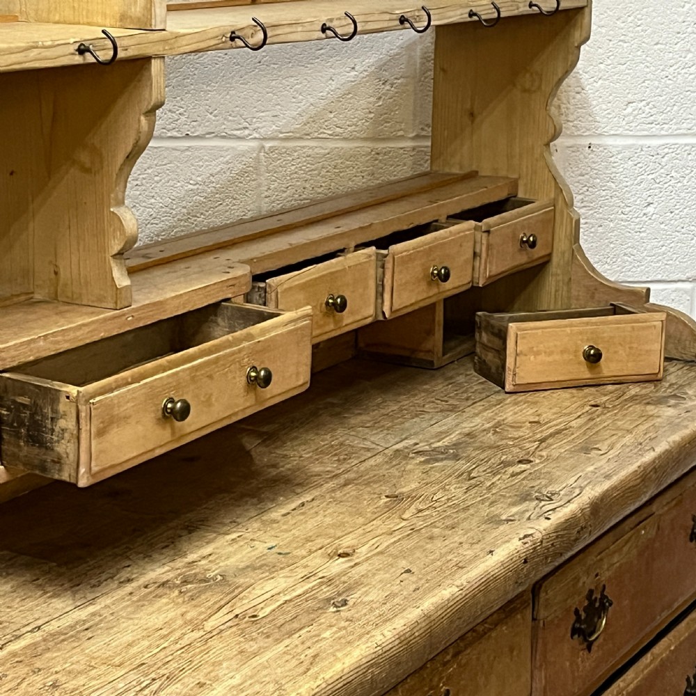 Large Edwardian Pine Dresser With Open Rack And Drawers View VII