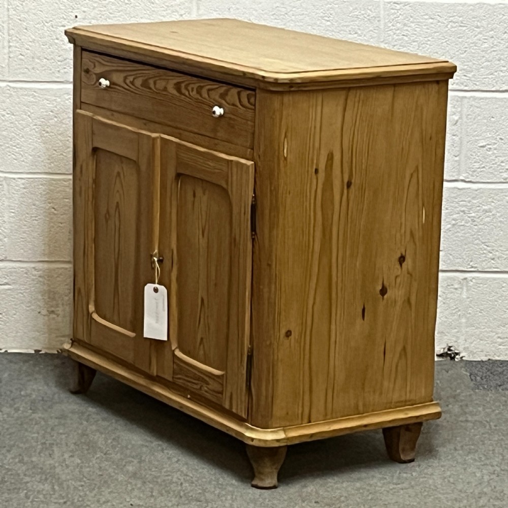 Small Waxed 2 Door Antique Pine Cupboard With Top Drawer View II