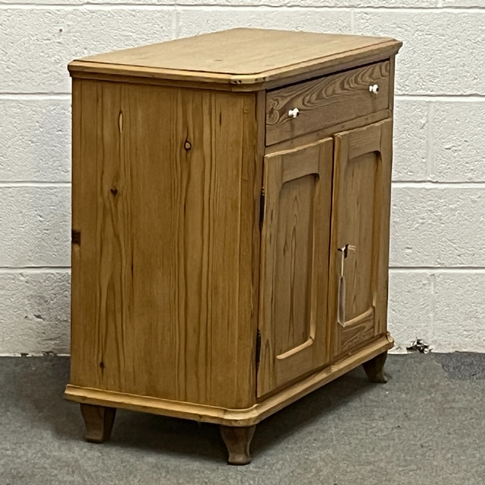 Small Waxed 2 Door Antique Pine Cupboard With Top Drawer View III