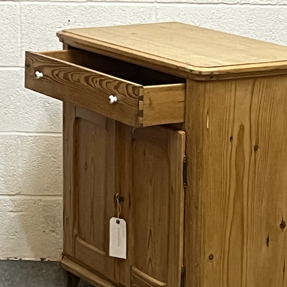 Small Waxed 2 Door Antique Pine Cupboard With Top Drawer View IV
