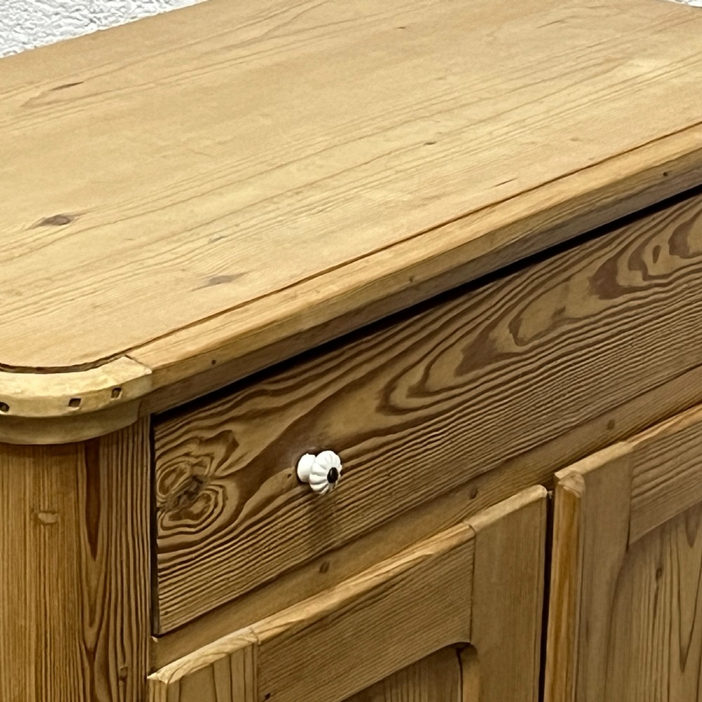 Small Waxed 2 Door Antique Pine Cupboard With Top Drawer View V