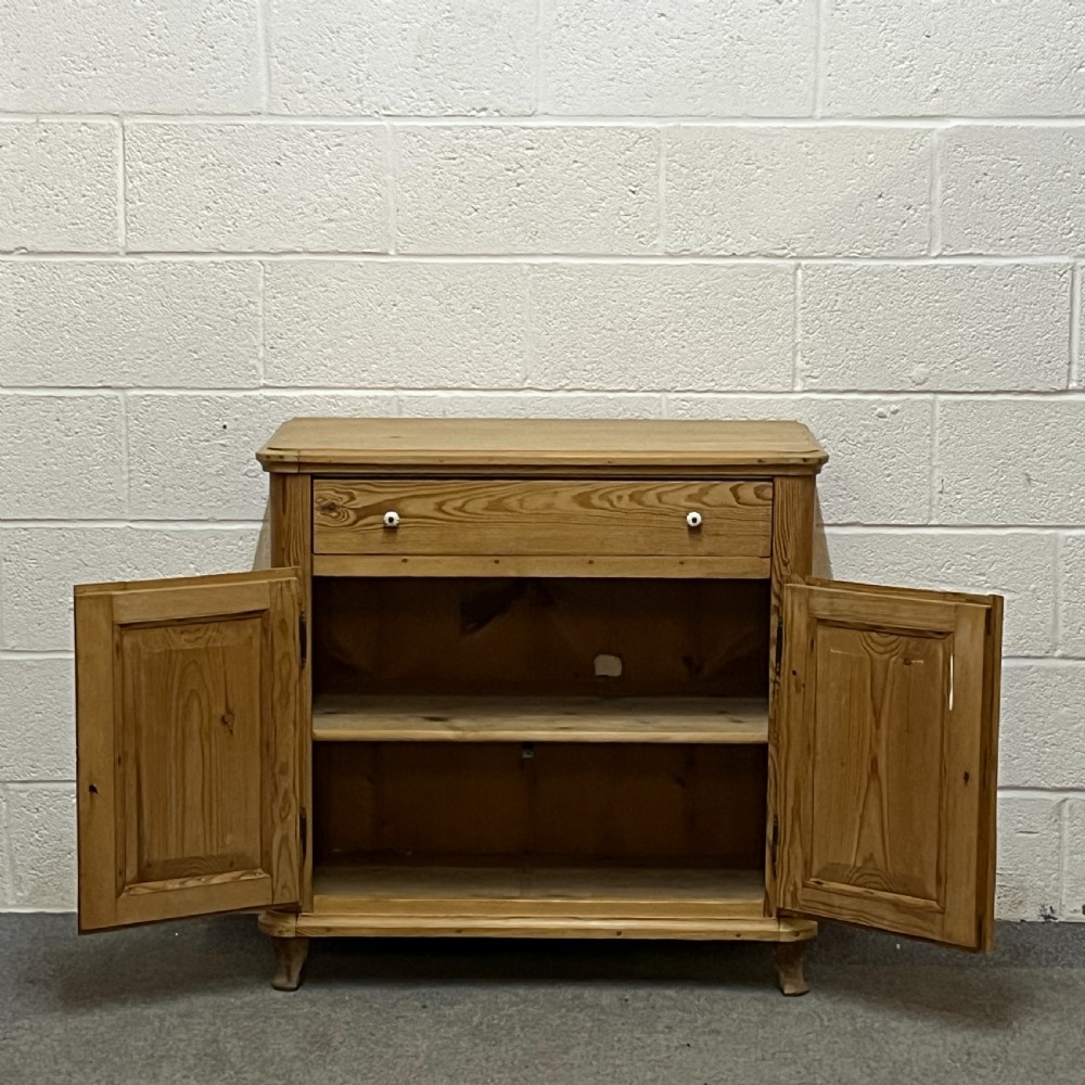 Small Waxed 2 Door Antique Pine Cupboard With Top Drawer View VI