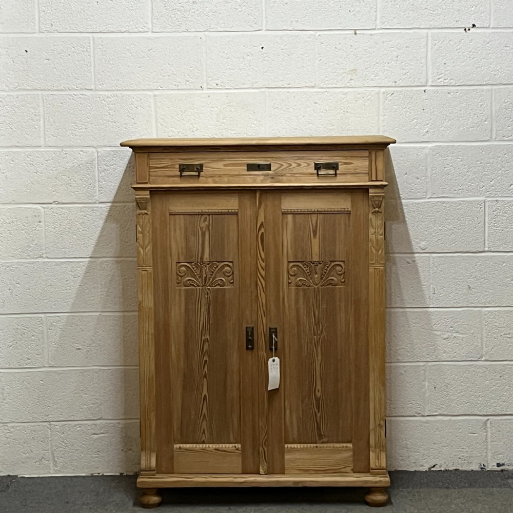 Tall Slim Antique Pine Cupboard With Top Drawer