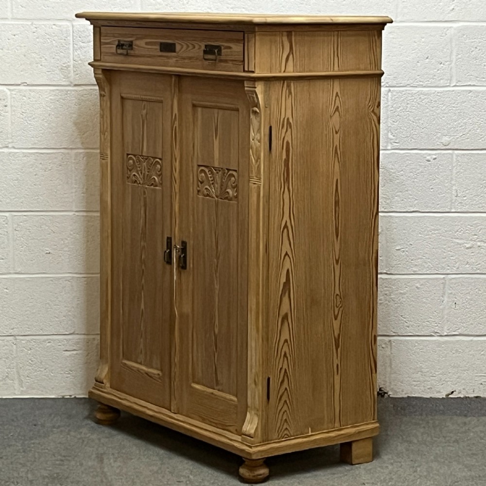 Tall Slim Antique Pine Cupboard With Top Drawer View II