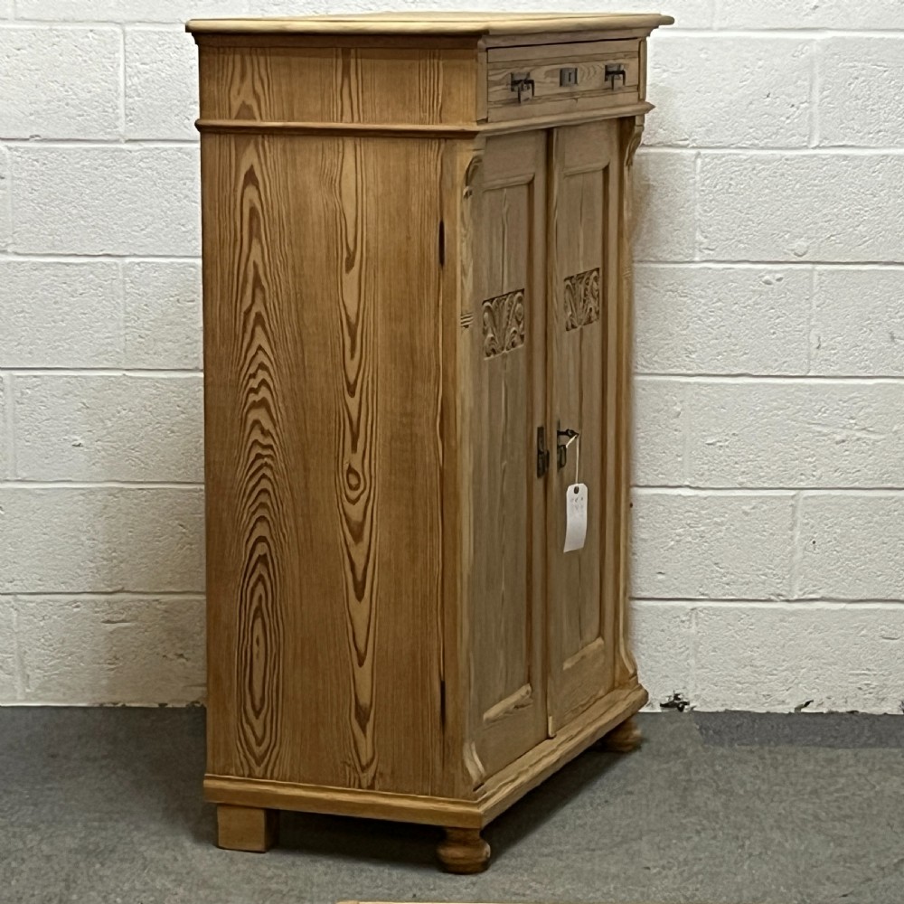Tall Slim Antique Pine Cupboard With Top Drawer View III