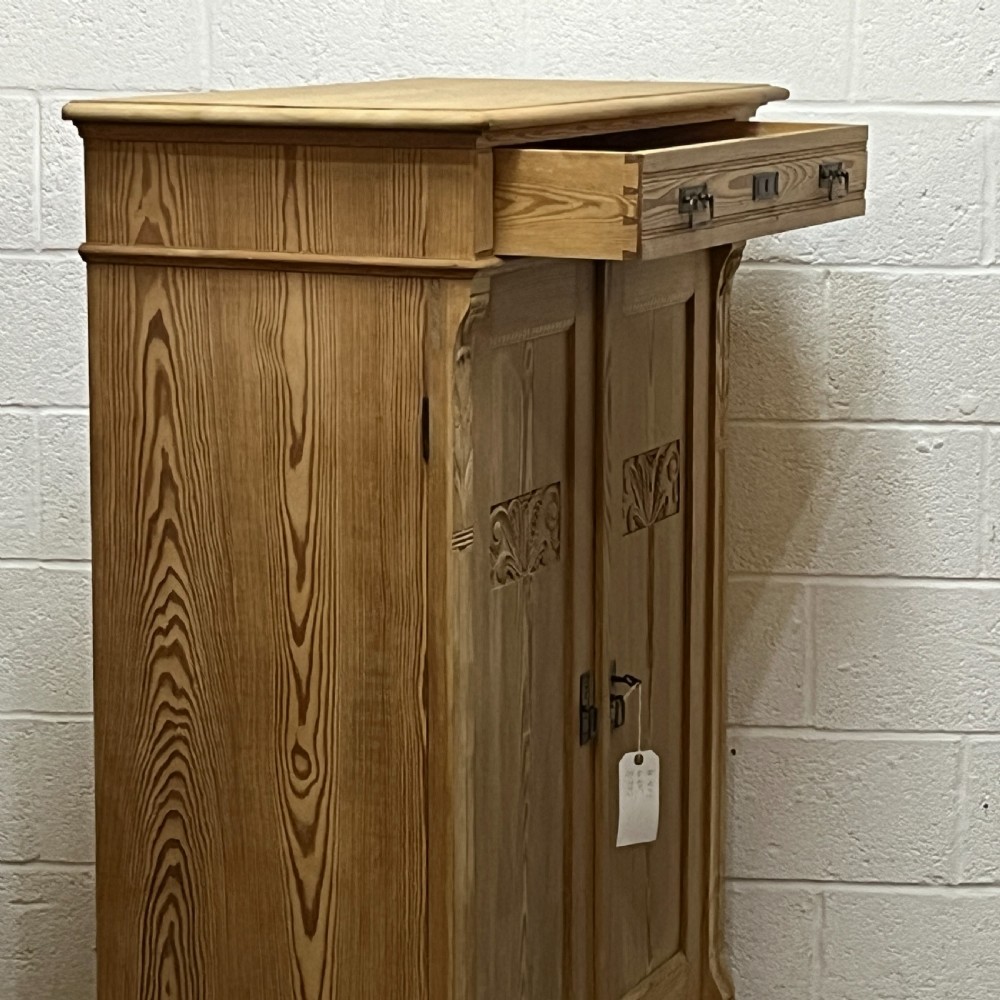 Tall Slim Antique Pine Cupboard With Top Drawer View IV