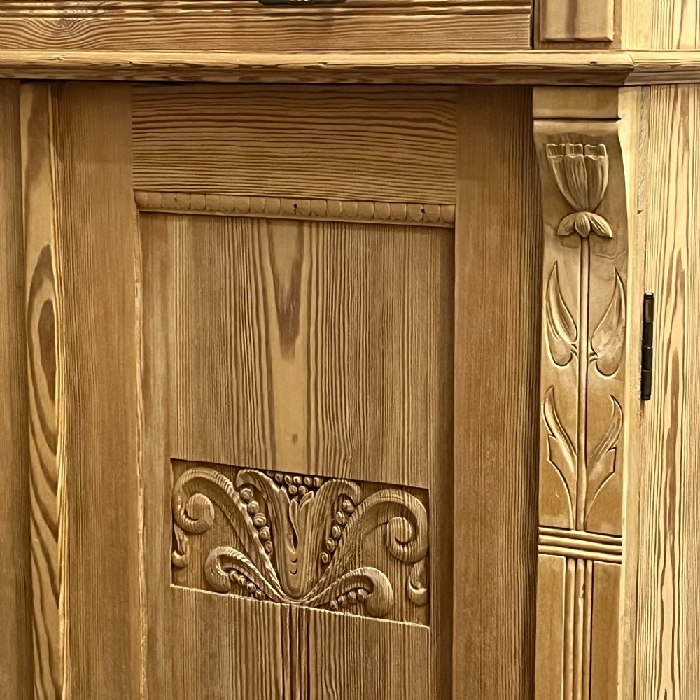 Tall Slim Antique Pine Cupboard With Top Drawer View V