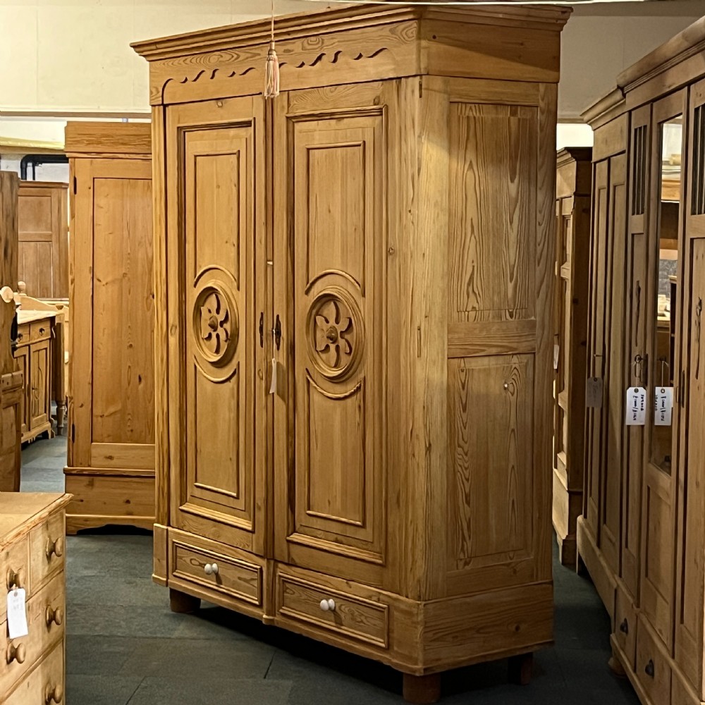 Very Large Antique Pine Wardrobe With Bottom Drawers (Dismantles) View II