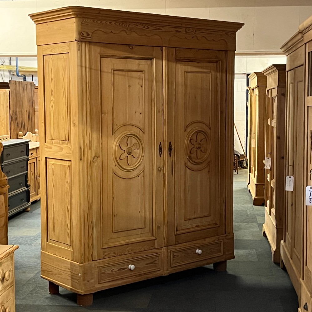 Very Large Antique Pine Wardrobe With Bottom Drawers (Dismantles) View III