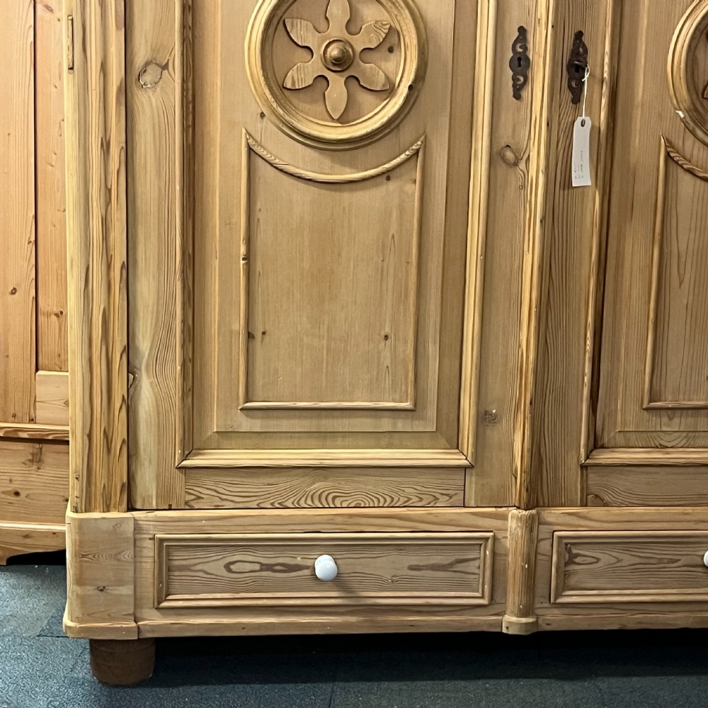 Very Large Antique Pine Wardrobe With Bottom Drawers (Dismantles) View V