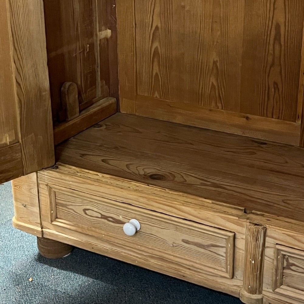 Very Large Antique Pine Wardrobe With Bottom Drawers (Dismantles) View VII