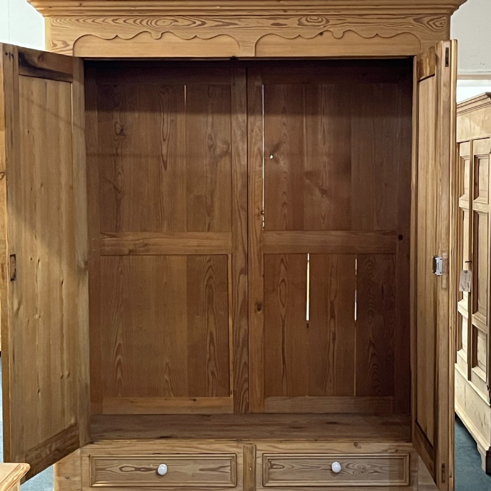 Very Large Antique Pine Wardrobe With Bottom Drawers (Dismantles) View X