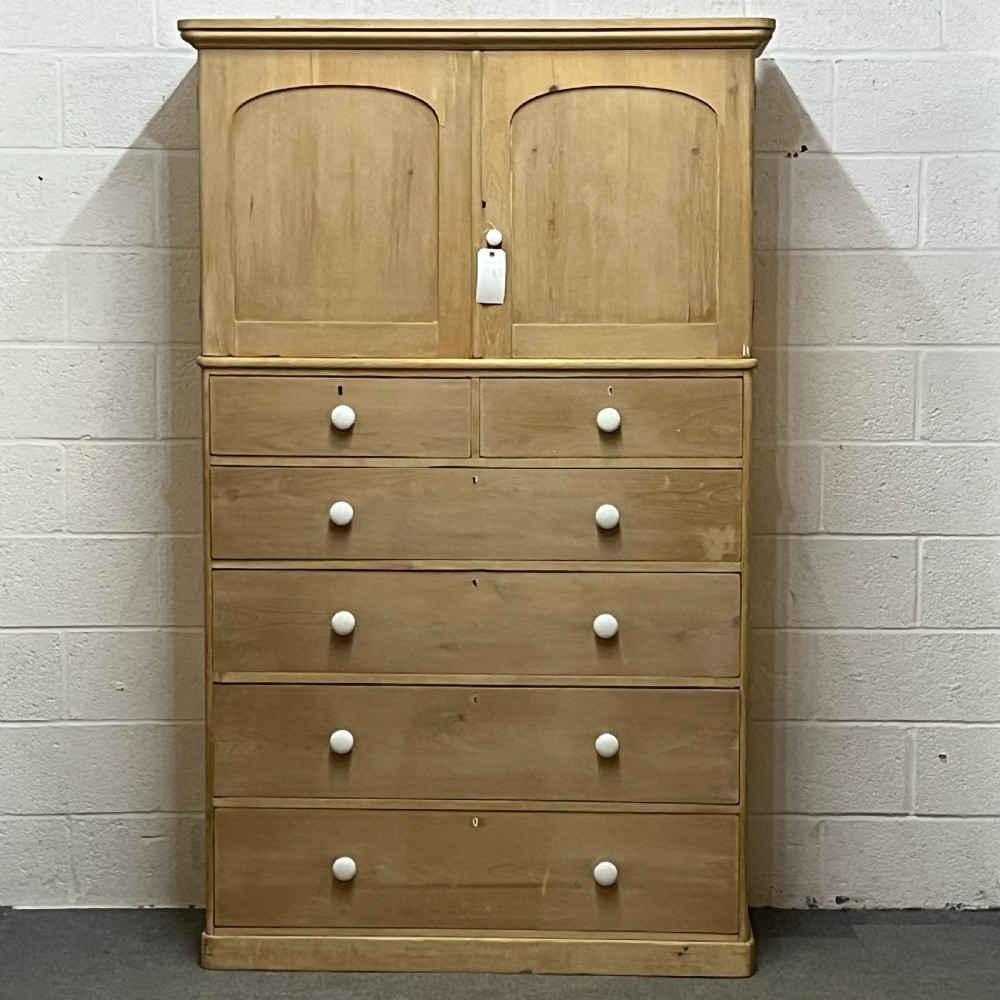 Stunning Tall Victorian Pine Linen Press With Drawers