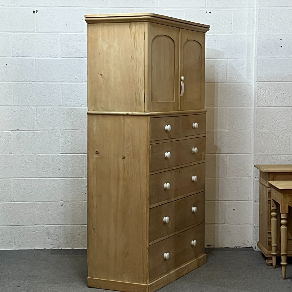 Stunning Tall Victorian Pine Linen Press With Drawers View V