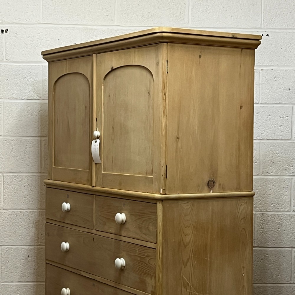 Stunning Tall Victorian Pine Linen Press With Drawers View VI
