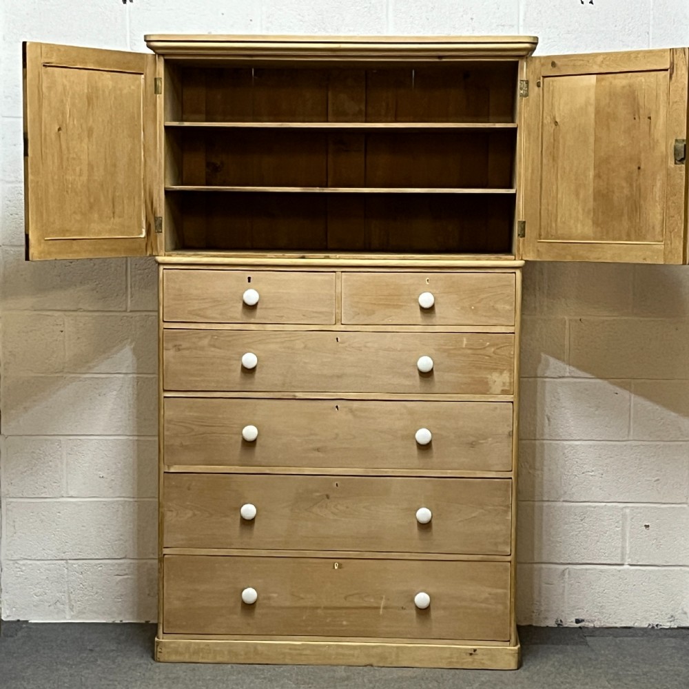 Stunning Tall Victorian Pine Linen Press With Drawers View VIII