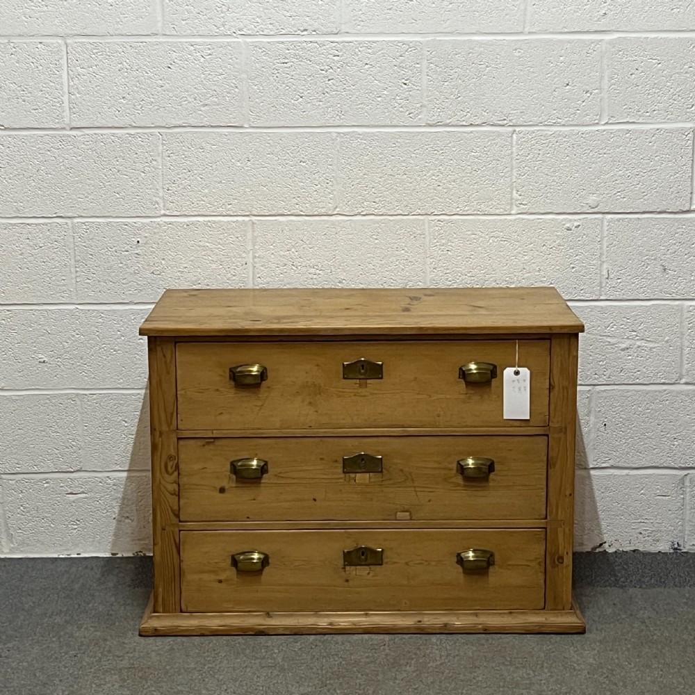Waxed Antique Pine Chest Of 3 Drawers