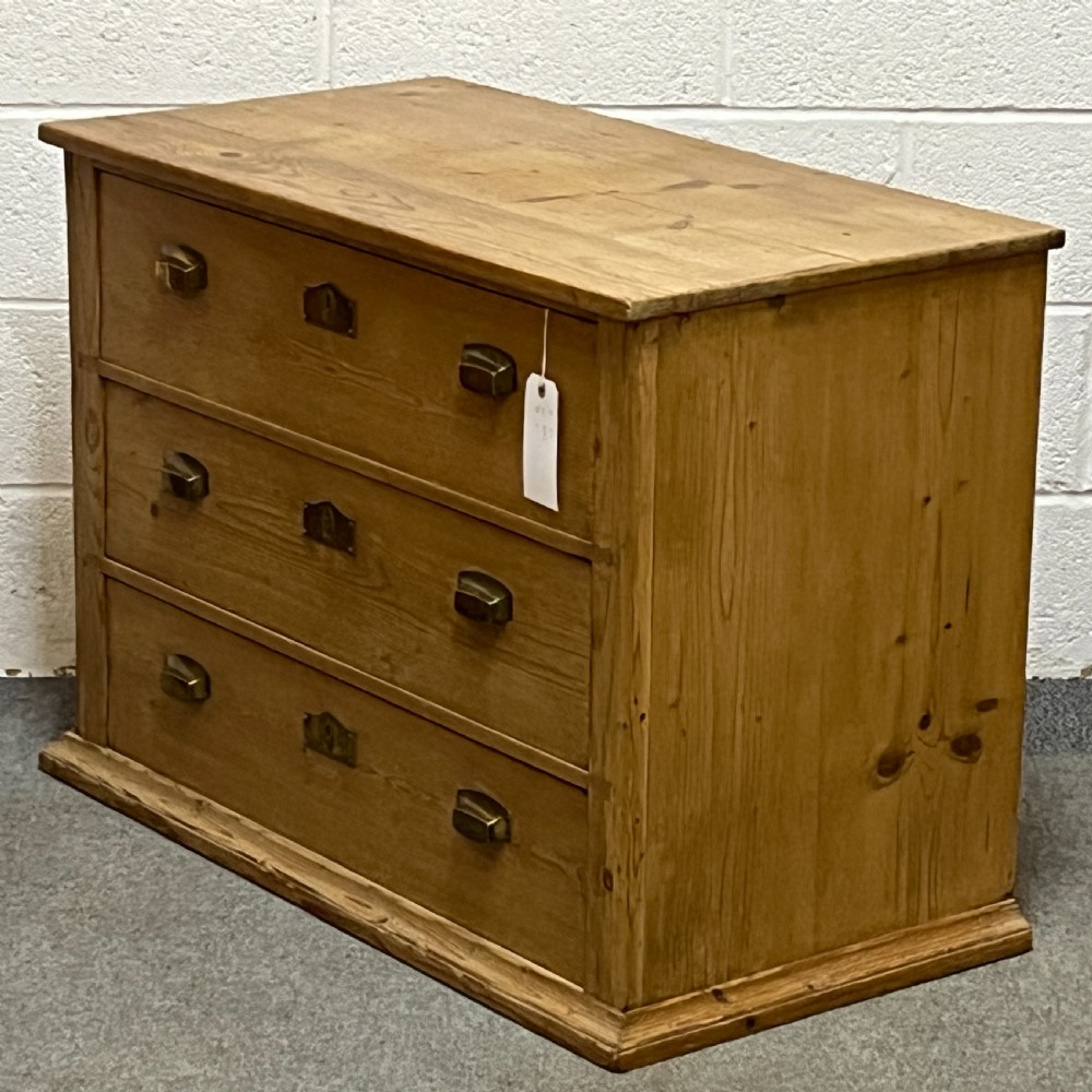 Waxed Antique Pine Chest Of 3 Drawers View V