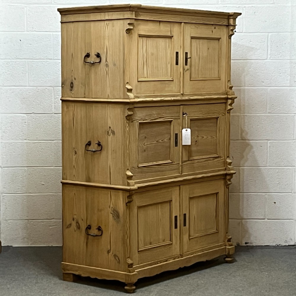 Large Antique Pine Campaign Cupboard Internal Drawers Writing Slope View II