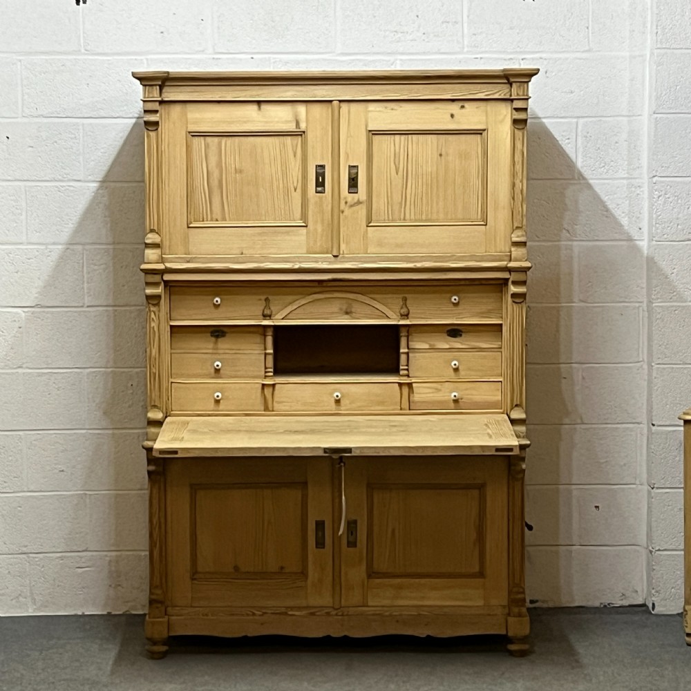 Large Antique Pine Campaign Cupboard Internal Drawers Writing Slope View III