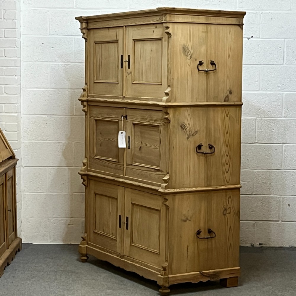 Large Antique Pine Campaign Cupboard Internal Drawers Writing Slope View V