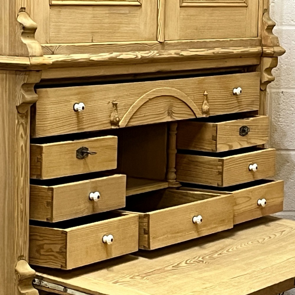 Large Antique Pine Campaign Cupboard Internal Drawers Writing Slope View IX