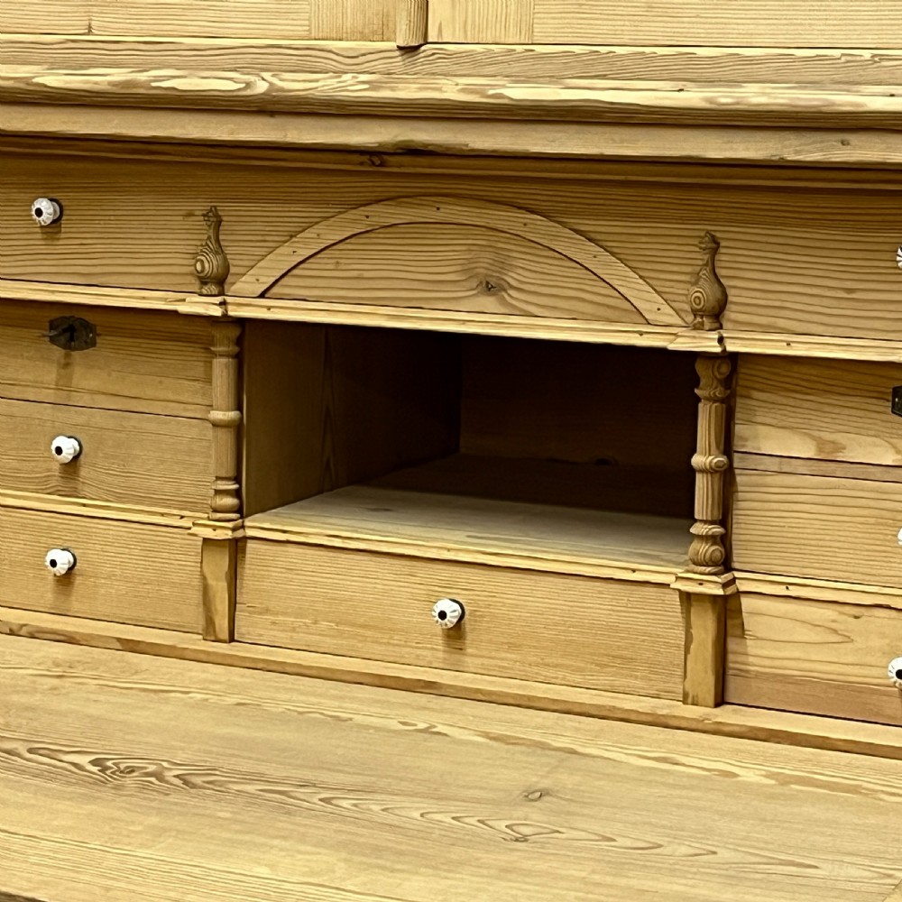 Large Antique Pine Campaign Cupboard Internal Drawers Writing Slope View XI