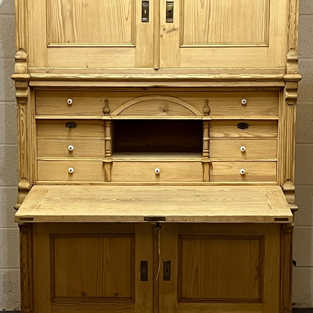 Large Antique Pine Campaign Cupboard Internal Drawers Writing Slope View XII
