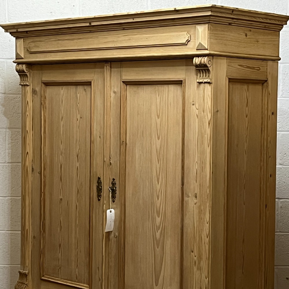 Handsome Antique Pine Double Wardrobe With Bottom Drawers (Dismantles) View VII