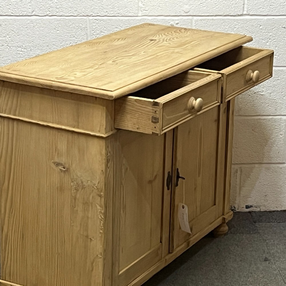 Antique Pine Cupboard With 2 Top Drawers View V