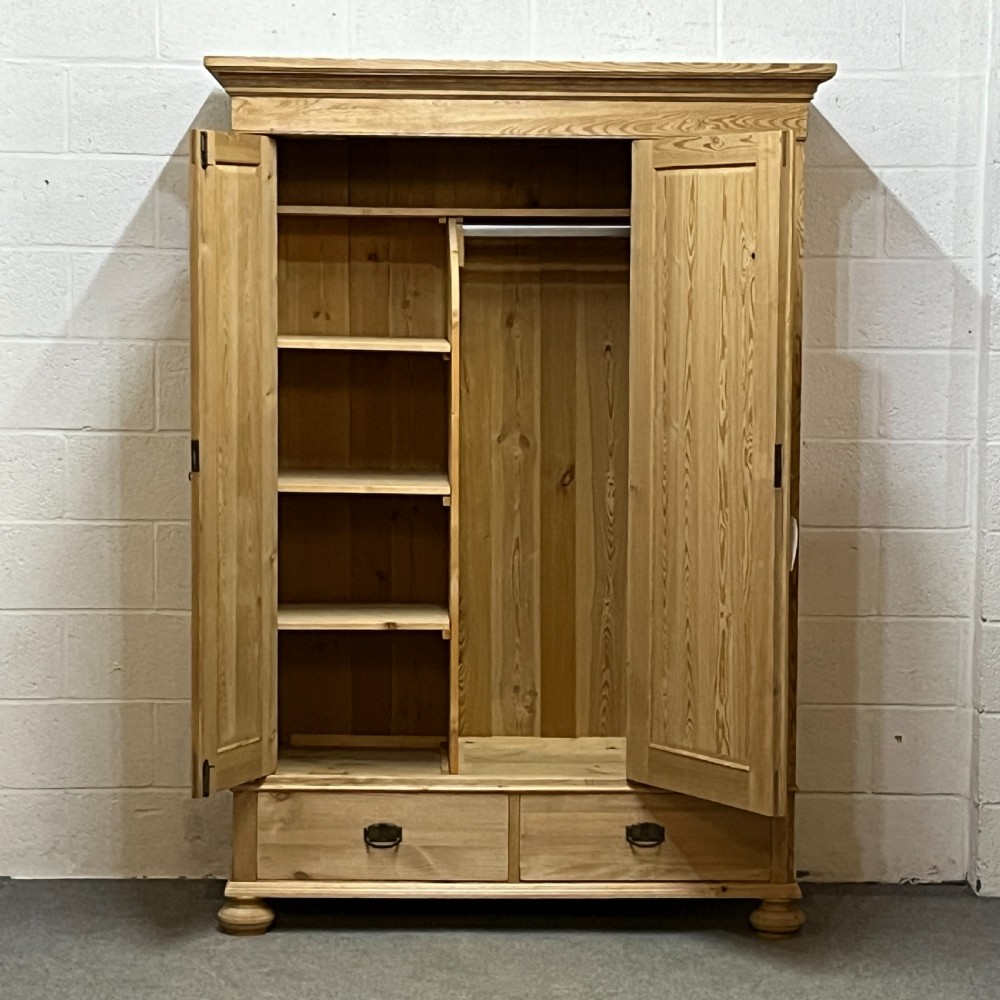 Small Triple 1930’s Pine Wardrobe Bottom Drawers (Dismantles) View III