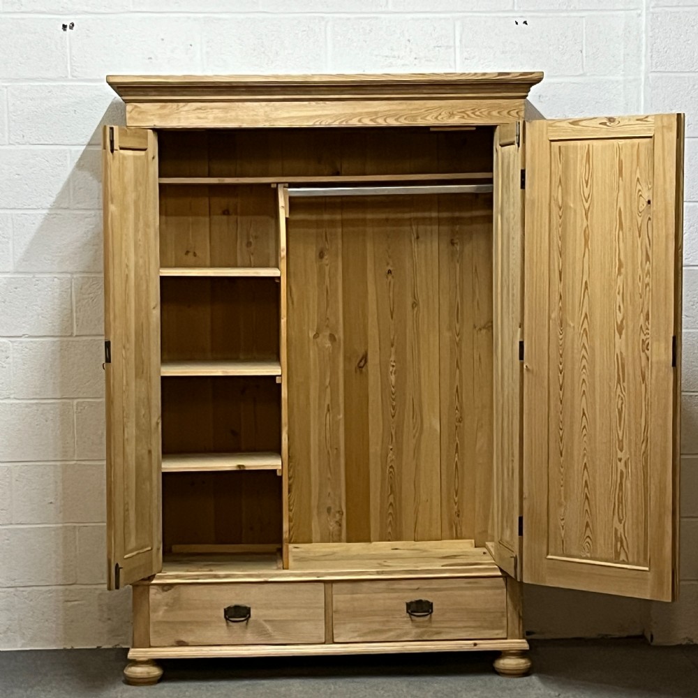 Small Triple 1930’s Pine Wardrobe Bottom Drawers (Dismantles) View IV