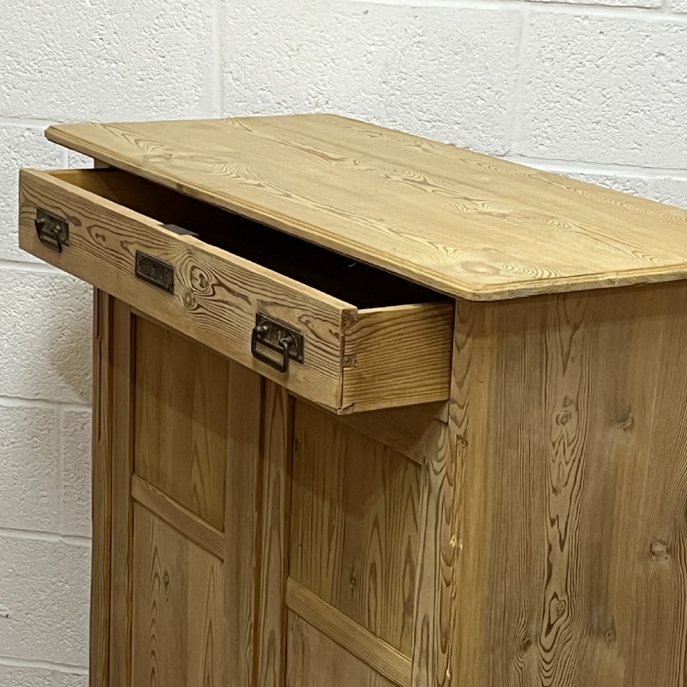 Tall Slim Antique Pine Cupboard WIth Top Drawer View VI