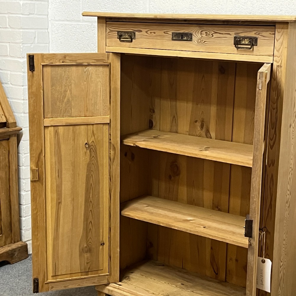 Tall Slim Antique Pine Cupboard WIth Top Drawer View VII
