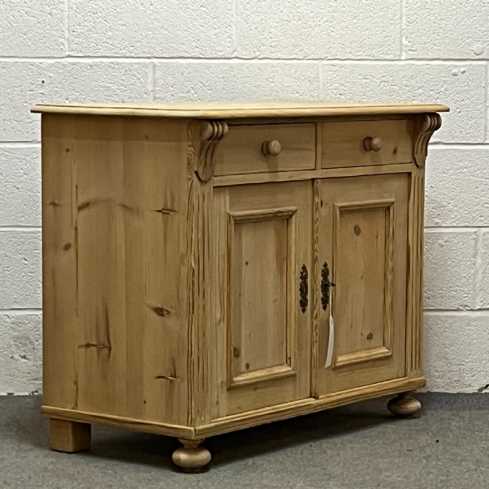 Small Antique Pine 2 Door Dresser Base With Top Drawers View II