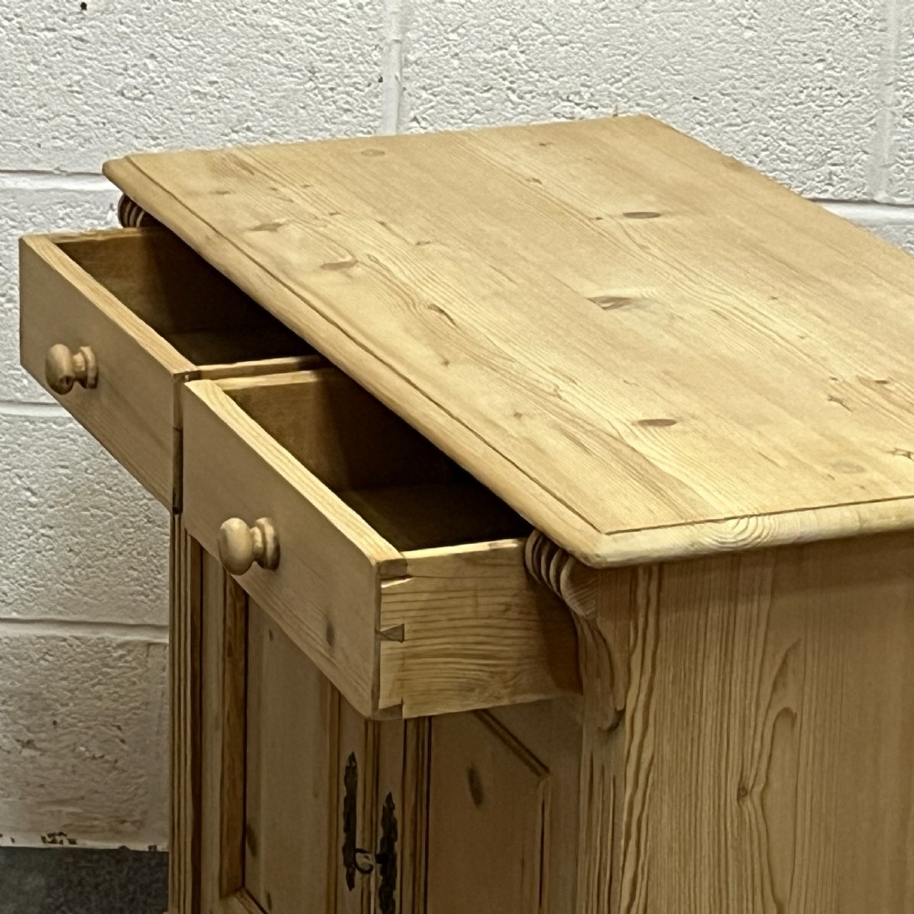 Small Antique Pine 2 Door Dresser Base With Top Drawers View VI