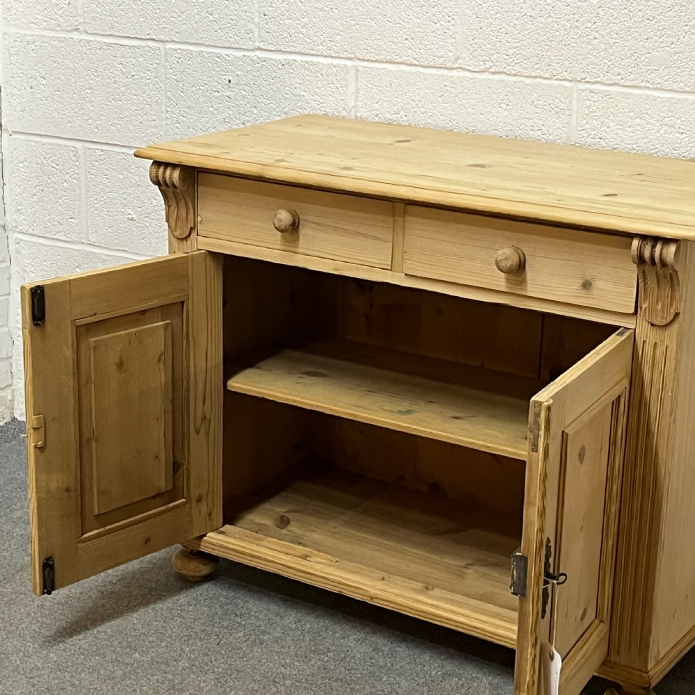 Small Antique Pine 2 Door Dresser Base With Top Drawers View VII