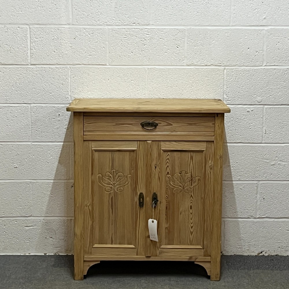 Small Antique Pine 2 Door Cupboard With Top Drawer