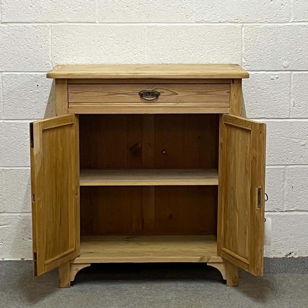 Small Antique Pine 2 Door Cupboard With Top Drawer View II