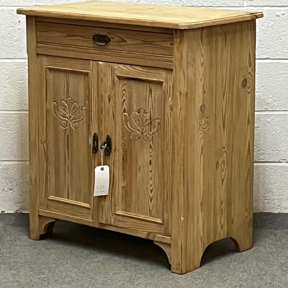 Small Antique Pine 2 Door Cupboard With Top Drawer View III