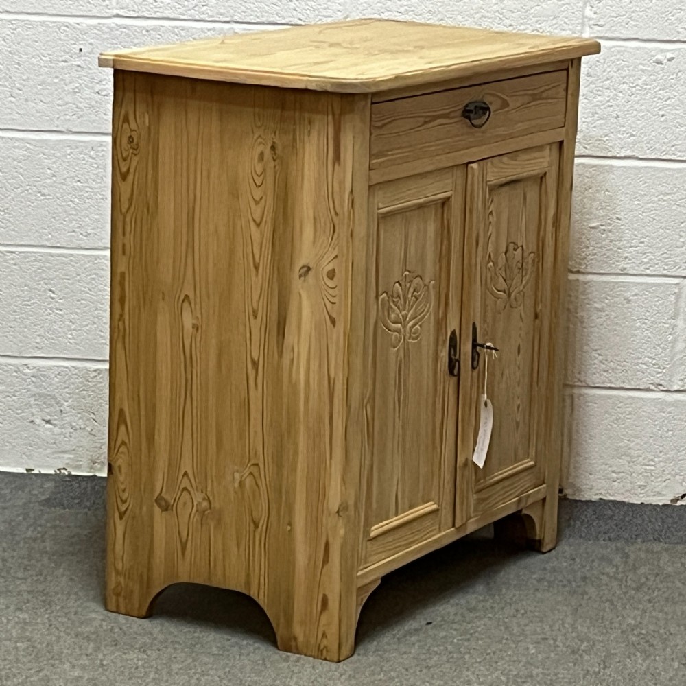 Small Antique Pine 2 Door Cupboard With Top Drawer View IV