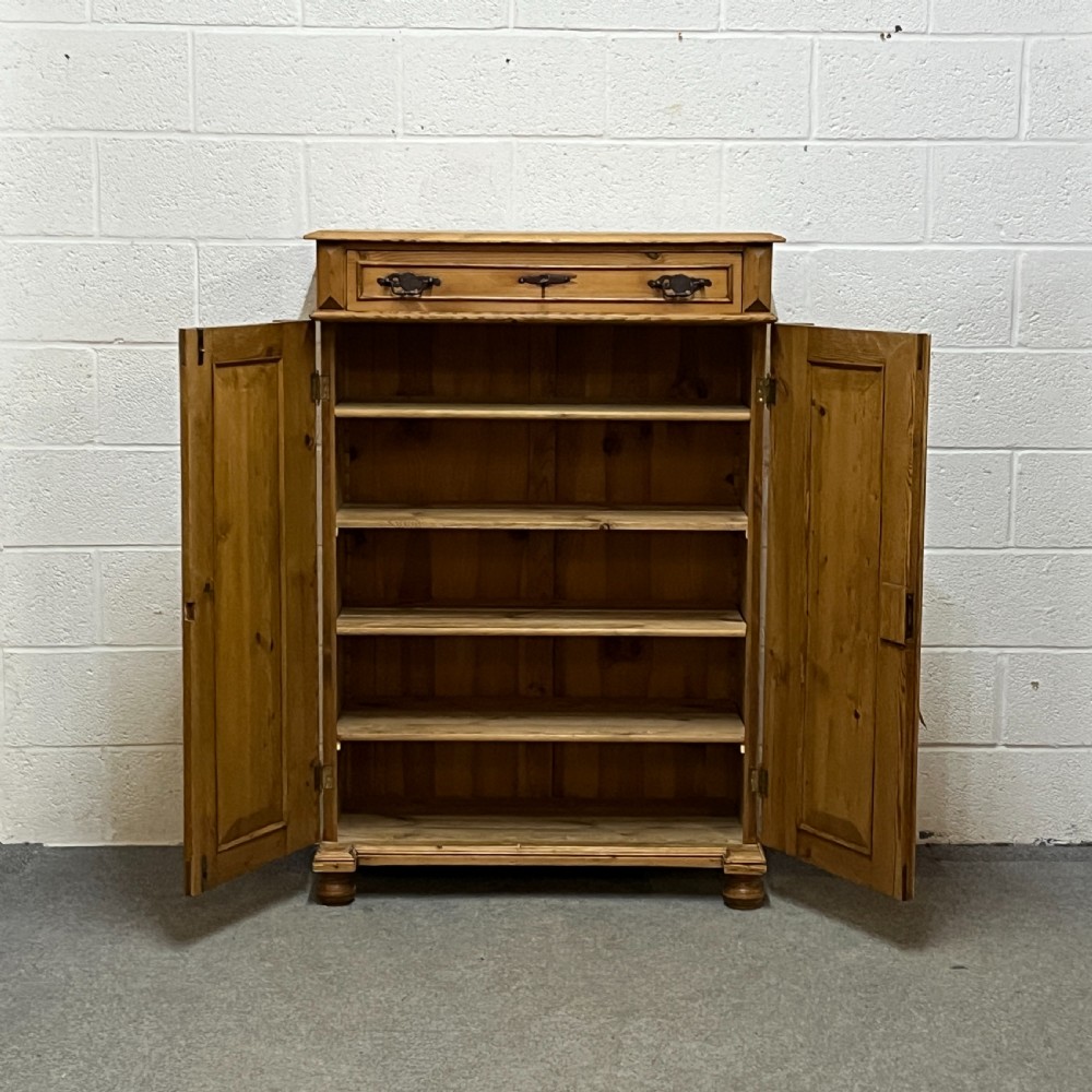Tall Slim Waxed Pine 2 Door Cupboard With Top Drawer View II