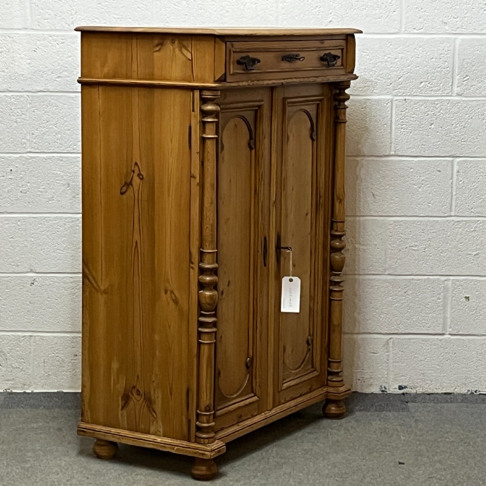 Tall Slim Waxed Pine 2 Door Cupboard With Top Drawer View III
