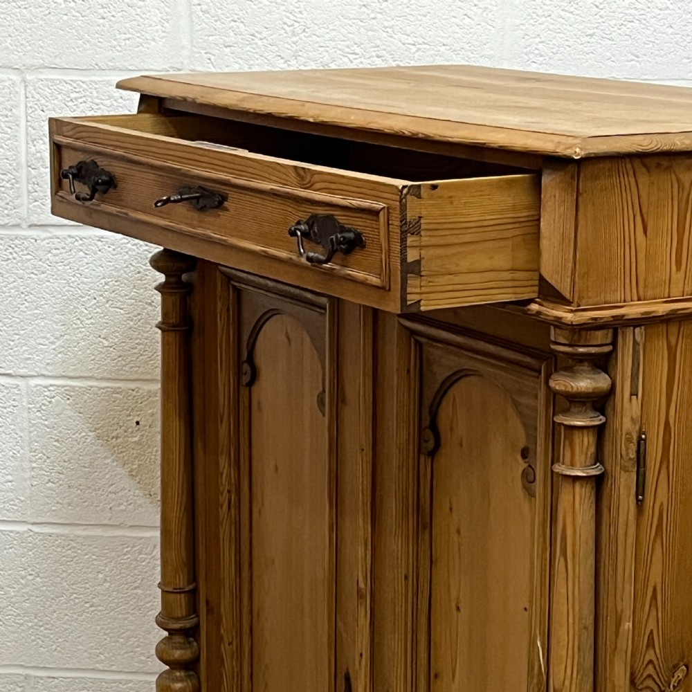 Tall Slim Waxed Pine 2 Door Cupboard With Top Drawer View V