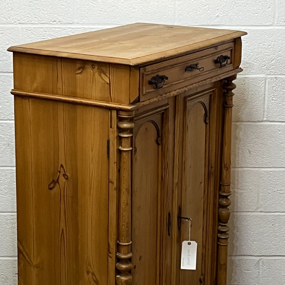 Tall Slim Waxed Pine 2 Door Cupboard With Top Drawer View VI