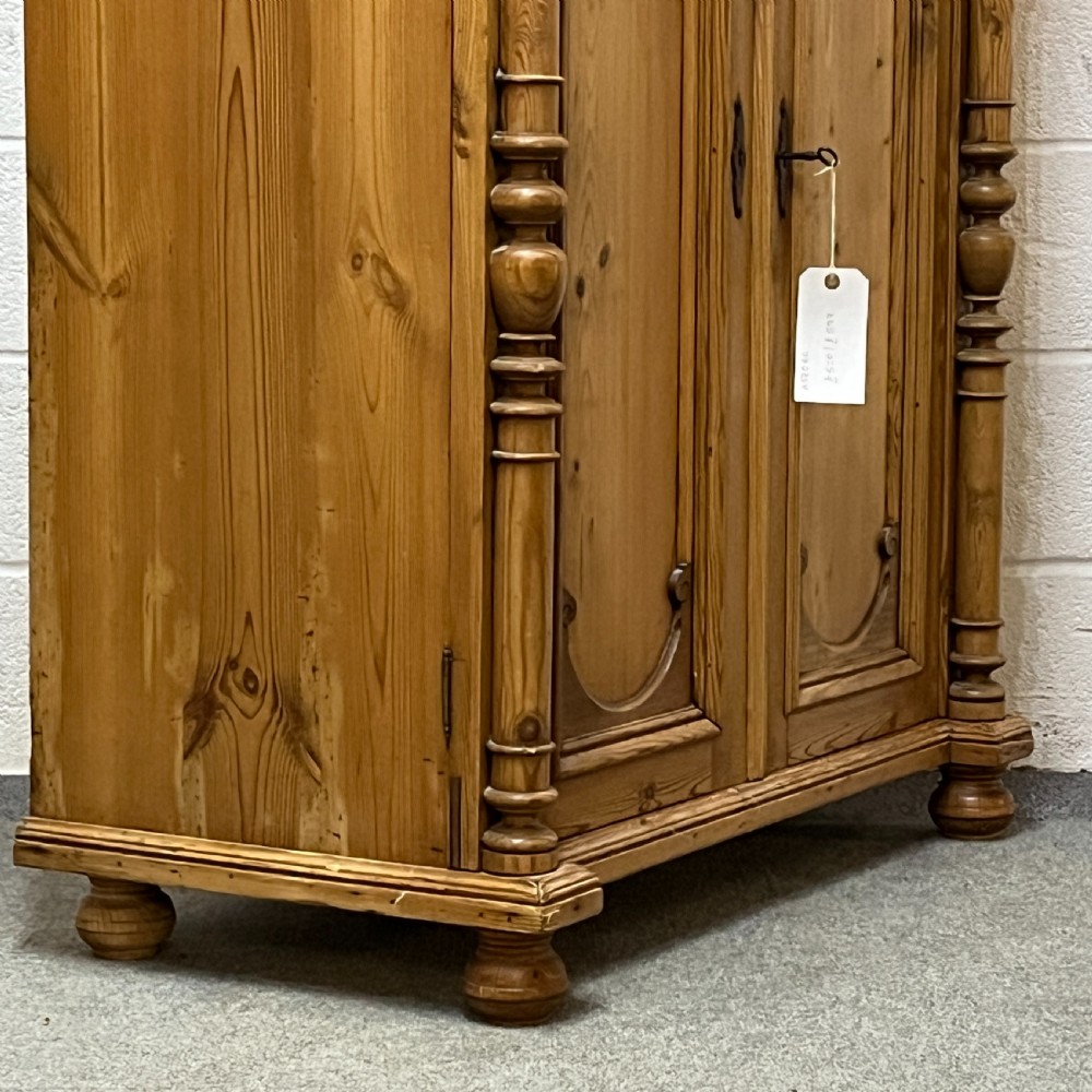 Tall Slim Waxed Pine 2 Door Cupboard With Top Drawer View VII