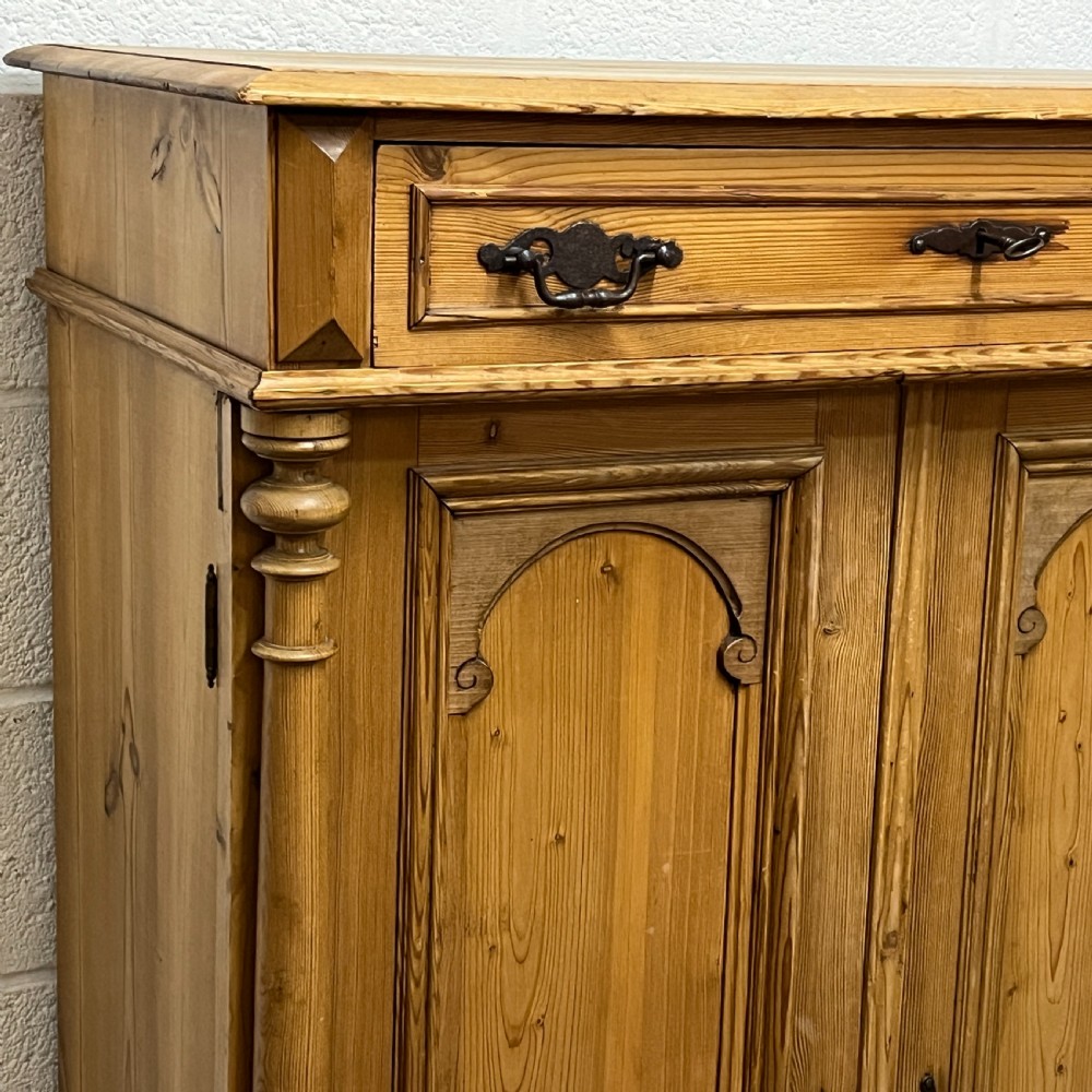 Tall Slim Waxed Pine 2 Door Cupboard With Top Drawer View VIII