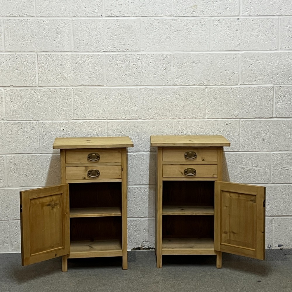 Pair Of Large Twin Drawer Antique Pine Bedside Cupboards View II